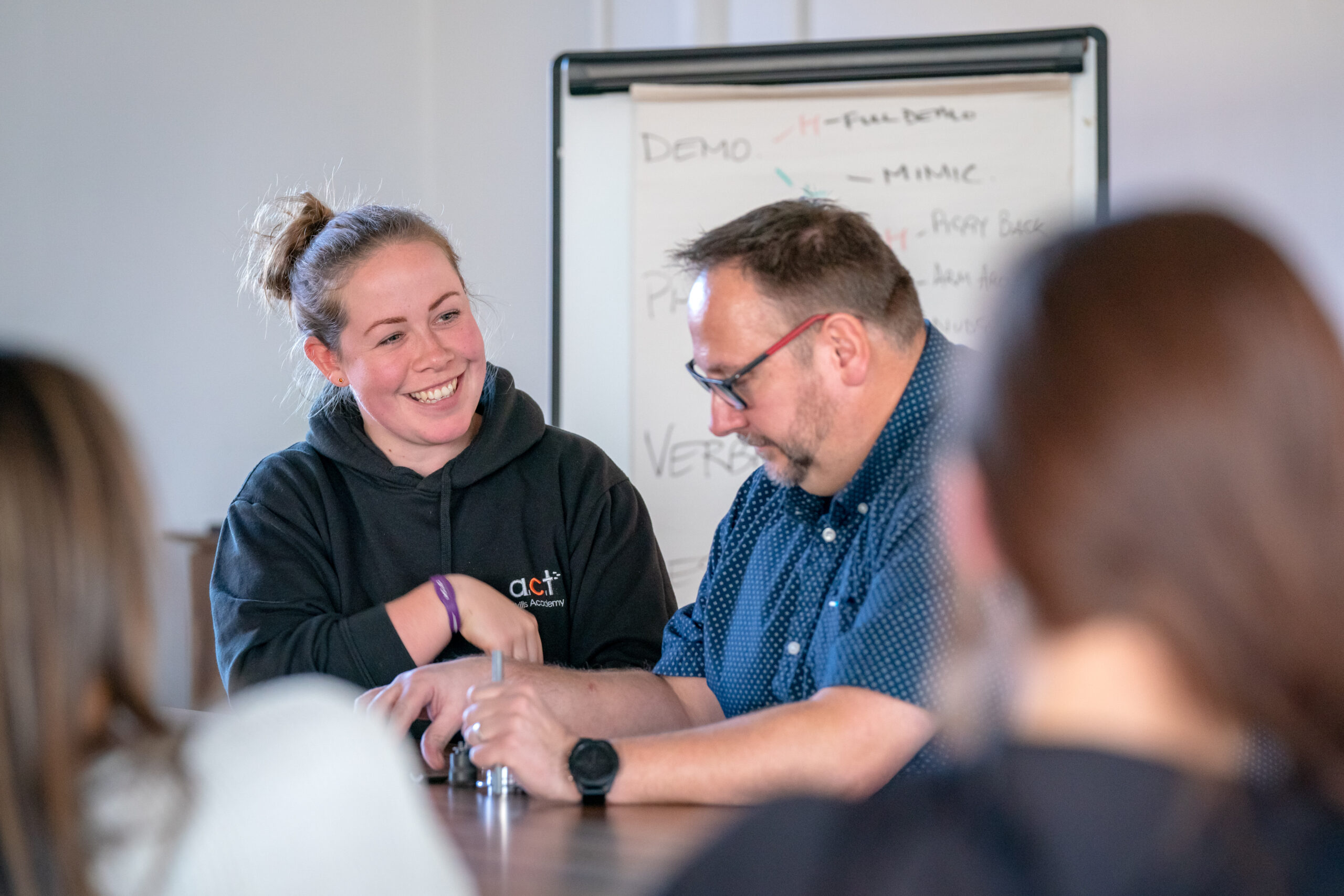 ACT tutor and participant talking during a mental health first aid training session as part of our workplace wellbeing offer.