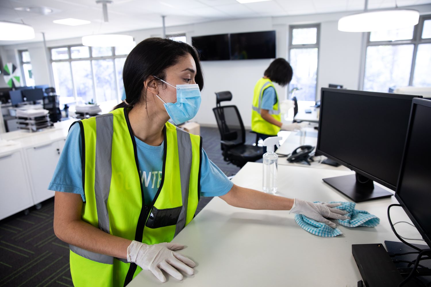 young woman working with hazardous substances in the workplace.